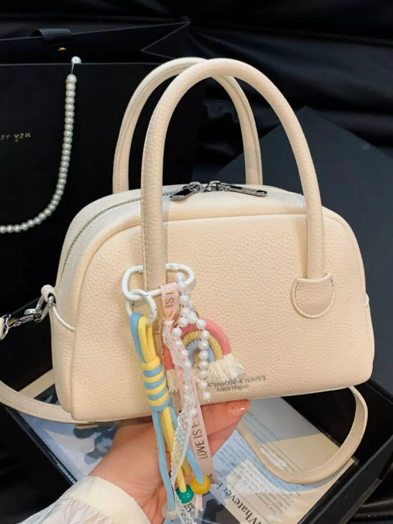 Mini PU Leather Crossbody Bag With Charm Decor Tassels — Parfymia