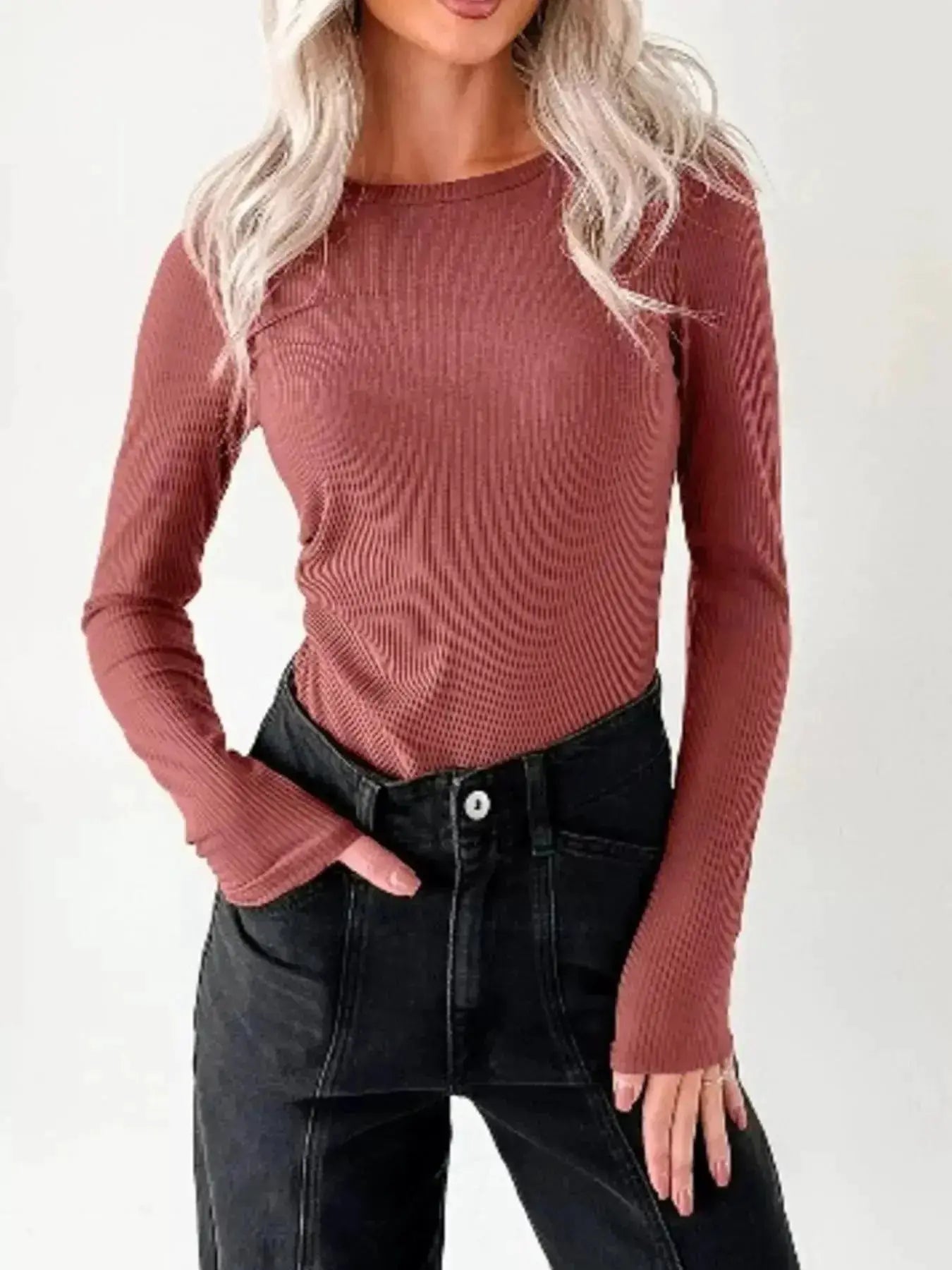 Ribbed Long Sleeve Fitted Bodysuit by Parfymia