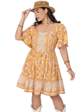 Women's Plus Size Printed Square Neck Dress