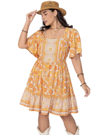 Women's Plus Size Printed Square Neck Dress
