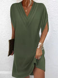Full Size V-Neck Slit Sleeve Mini Dress Plus Size Trendsi