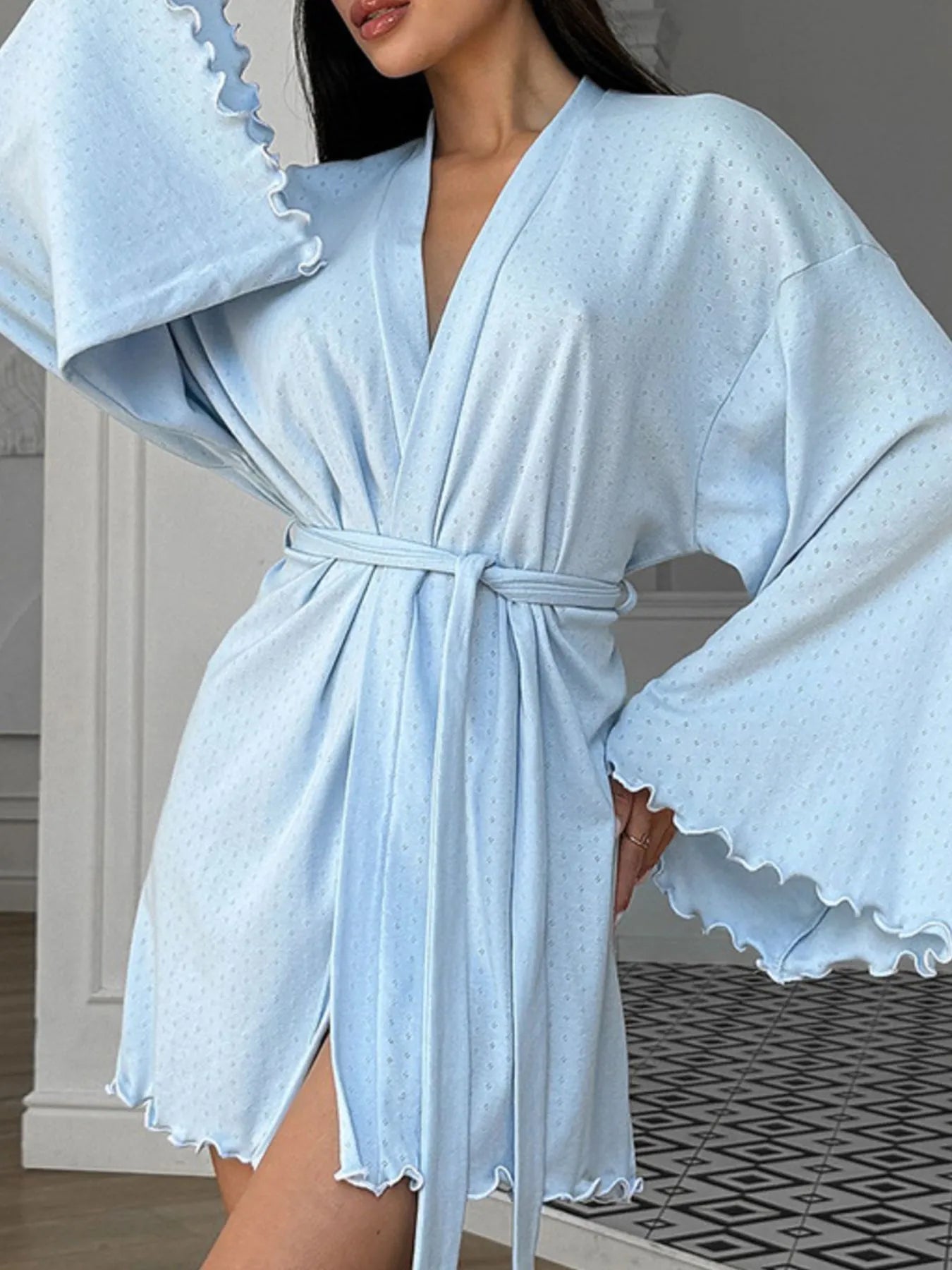 Women's Tie Waist Kimono Lounge Nightgown