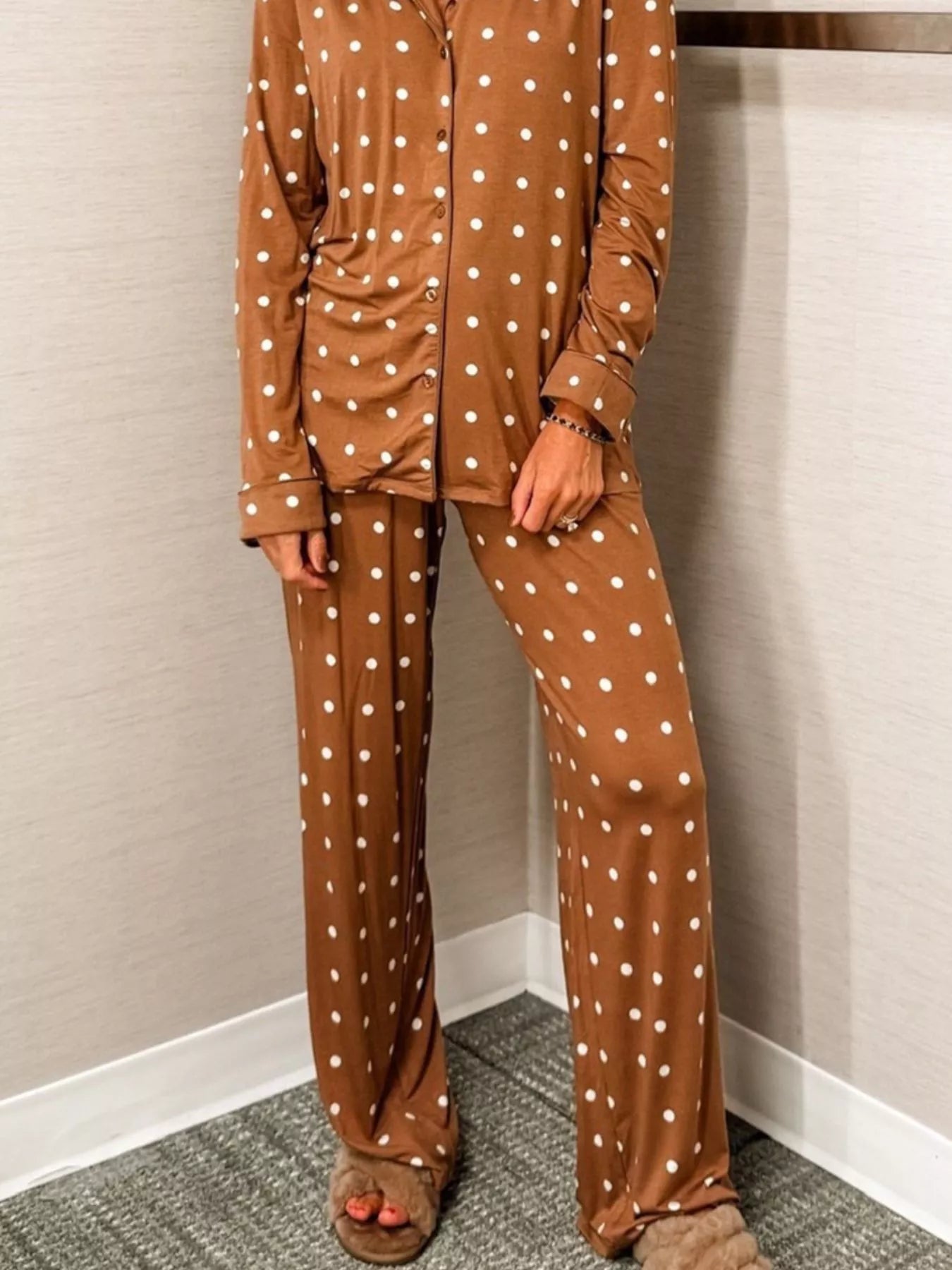 Women's Polka Dot Button-Down Loungewear Set