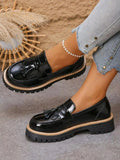 PU Leather Tassel Round Toe Platform Loafers by Parfymia