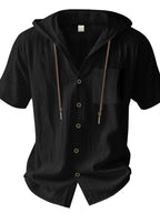 Men's Full Size Casual Hooded Short-Sleeve Shirt Plus Size