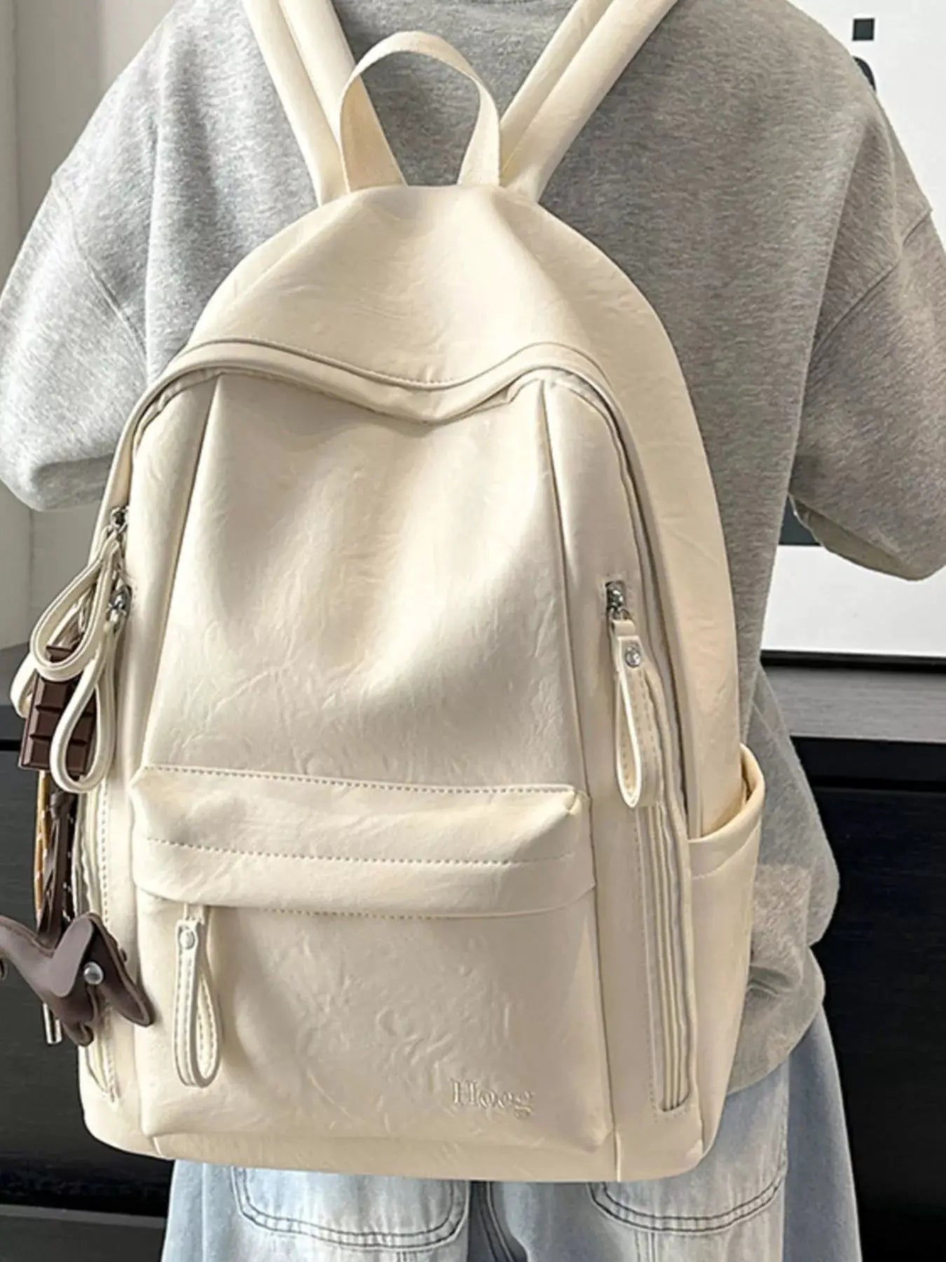 PU Leather Textured Backpack Bag With Front Pocket — Parfymia