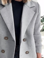 Women's Double-Breasted Jacket with Knit Sleeves