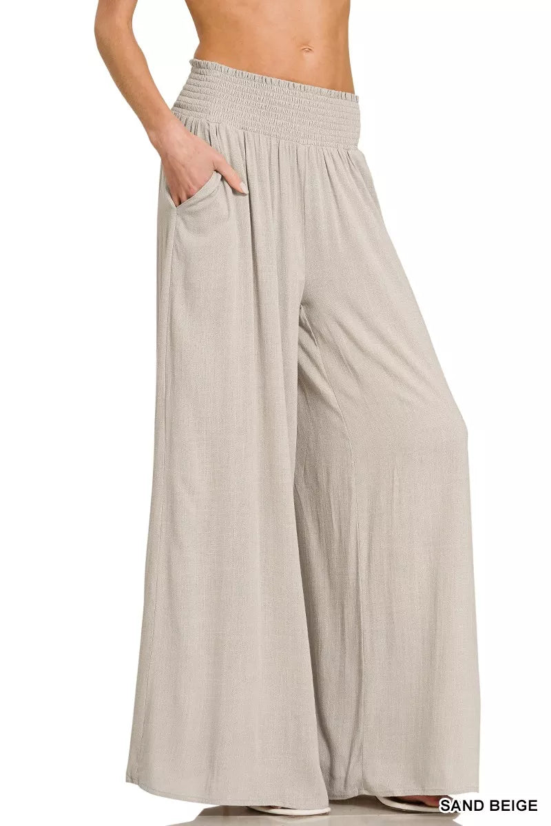 Women's Wide Leg Lounge Pants – Smocked Waistband