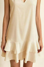 Women's Mini Dress – Ruffle Hem V-Neck