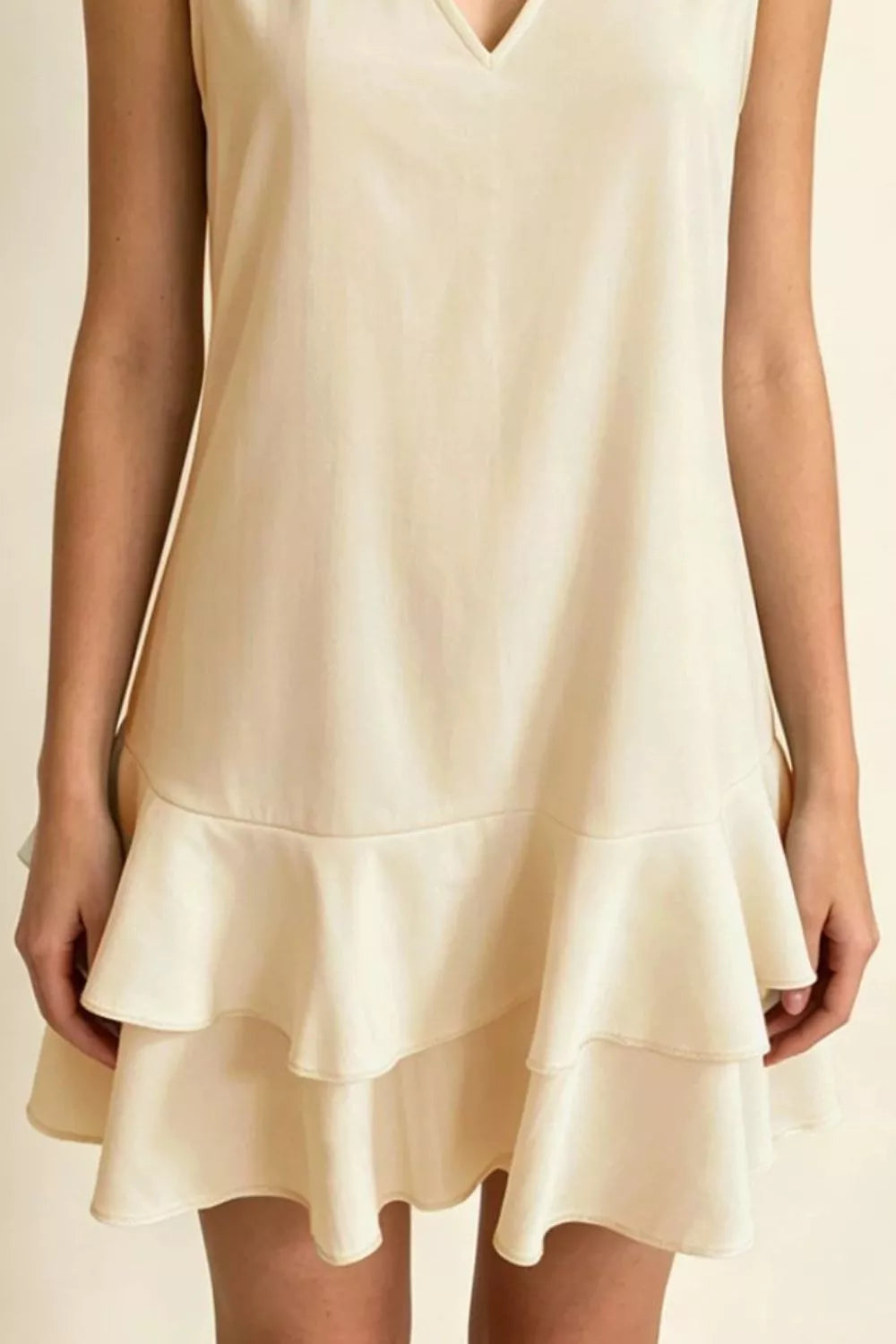 Women's Mini Dress – Ruffle Hem V-Neck