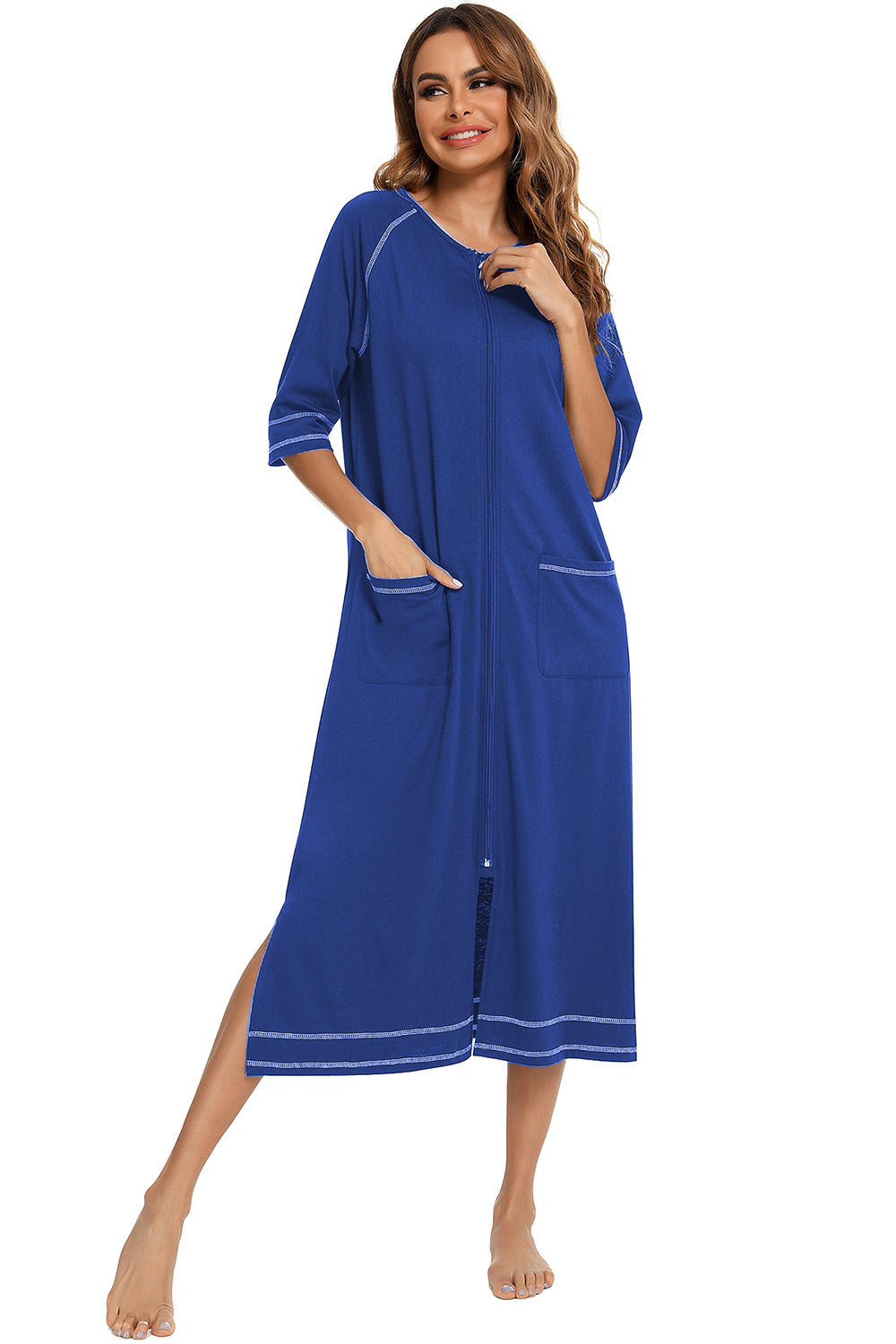 Women's Night Dress with Zip Front & Pockets