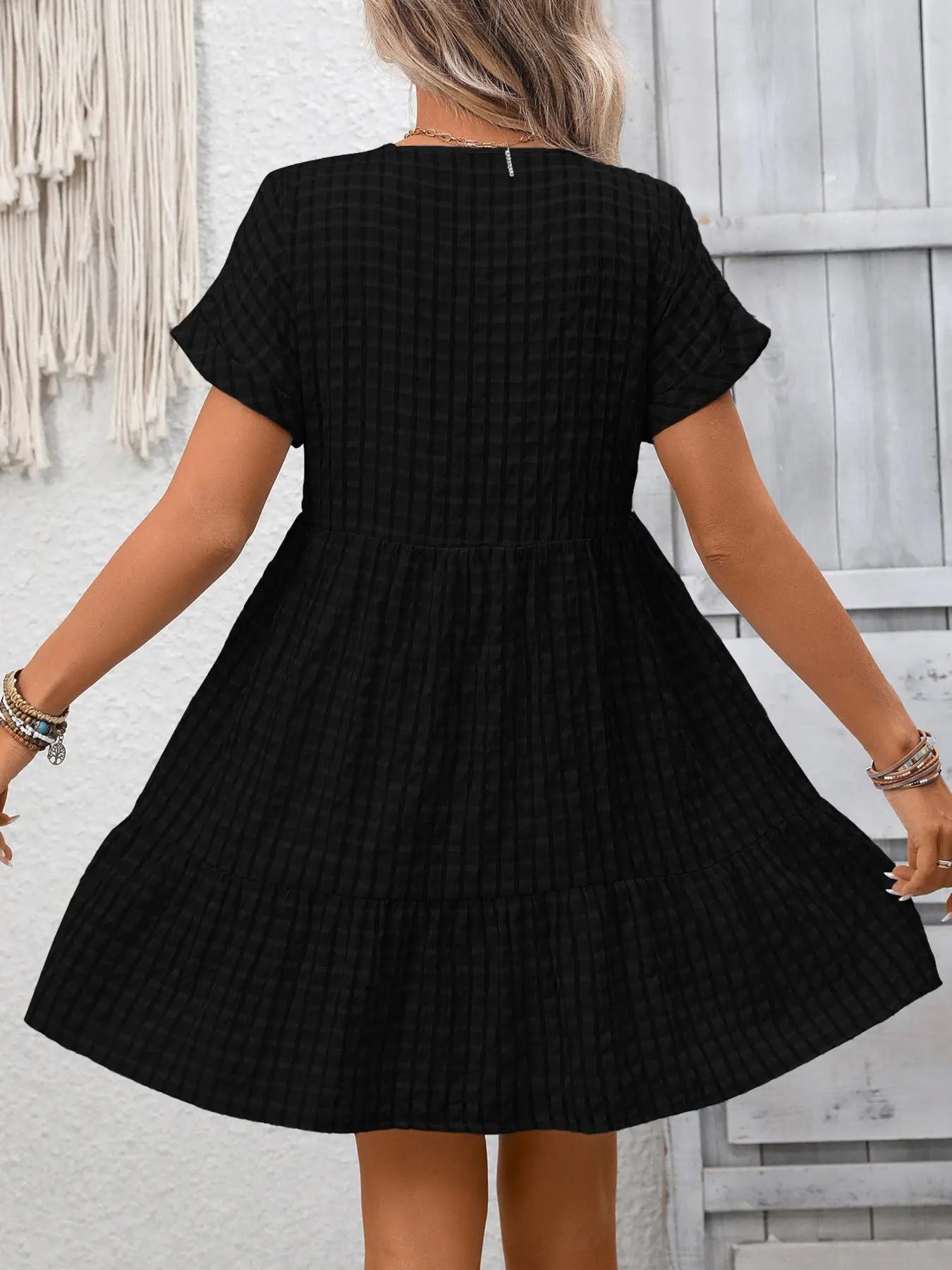 Plaid V-Neck Ruffle Hem Mini Dress Trendsi