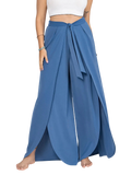 Women's Plus Size Wide Leg Pants with Tied Slit