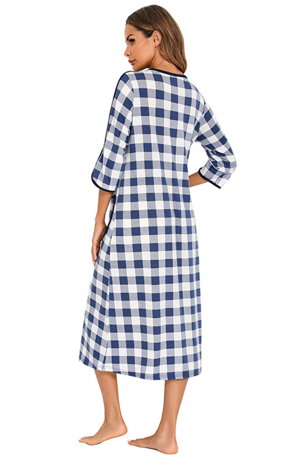 Women's Midi Dress – Round Neck Three-Quarter Sleeve