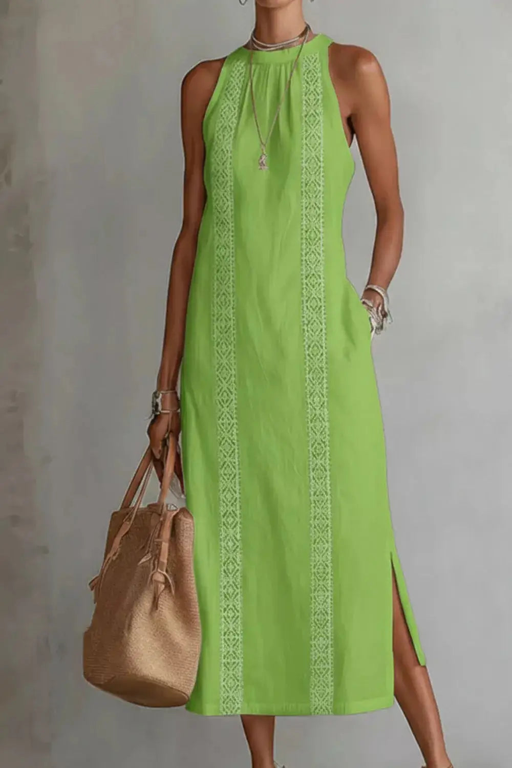 Sleeveless Side Slit Dress with Pockets Trendsi