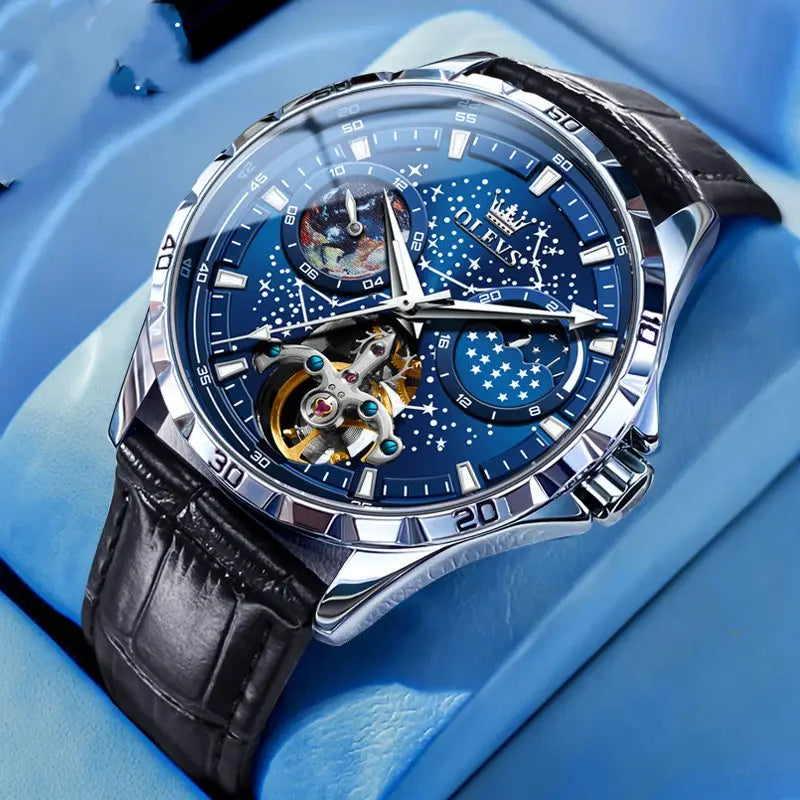 Men's Starry Sky Mechanical Watch – Hollow Skeleton, Transparent Case Back Dropshipman