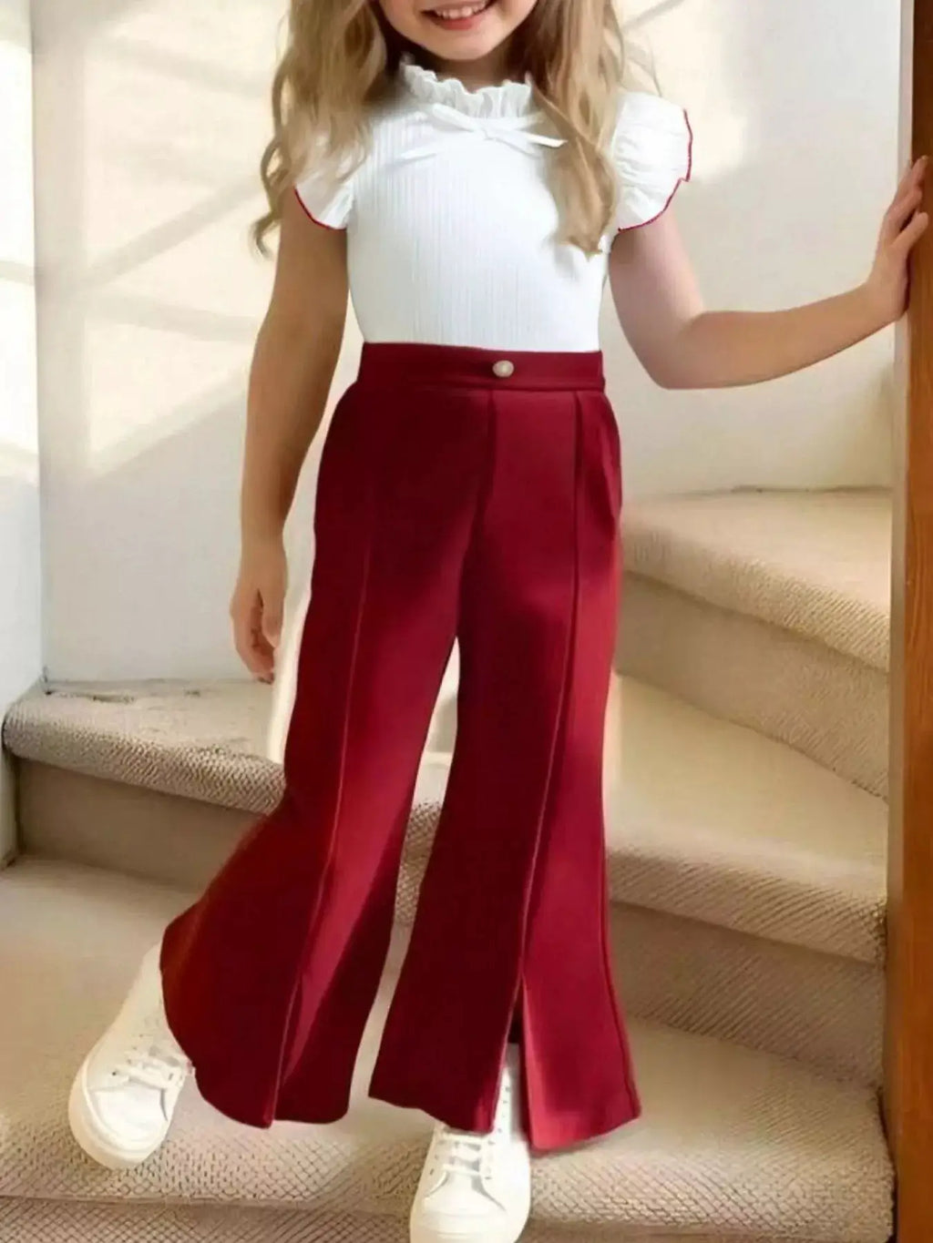 Girls Ruffle Trim Top And Flare Leg Pants Set For Parties — Parfymia