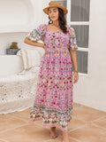Women's Plus Size Printed Square Neck Dress