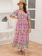 Women's Plus Size Printed Square Neck Dress