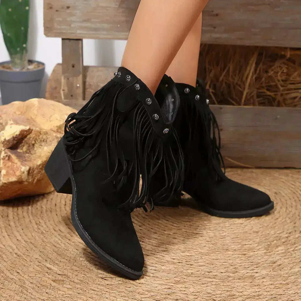 Fringed Point Toe Suede Boots for Women by Parfymia