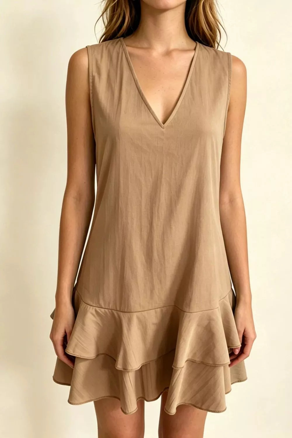 Women's Mini Dress – Ruffle Hem V-Neck