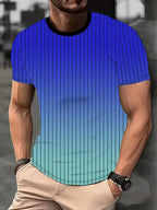 Men's Full Size Gradient Stripe Short Sleeve T-Shirt Plus Size