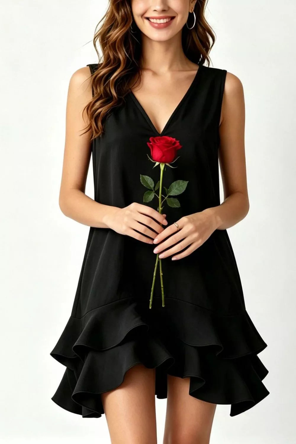 Women's Mini Dress – Ruffle Hem V-Neck