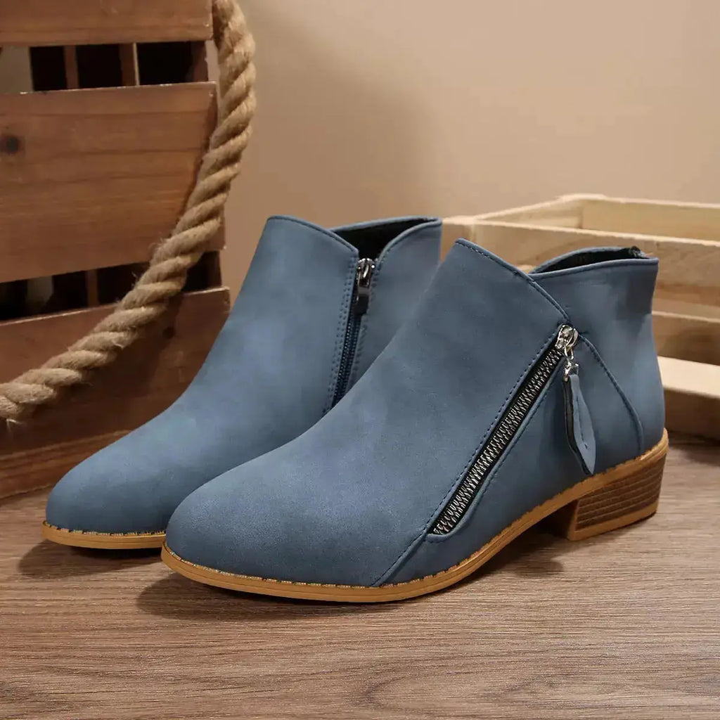 PU Leather Block Heels Ankle Boots for Women by Parfymia