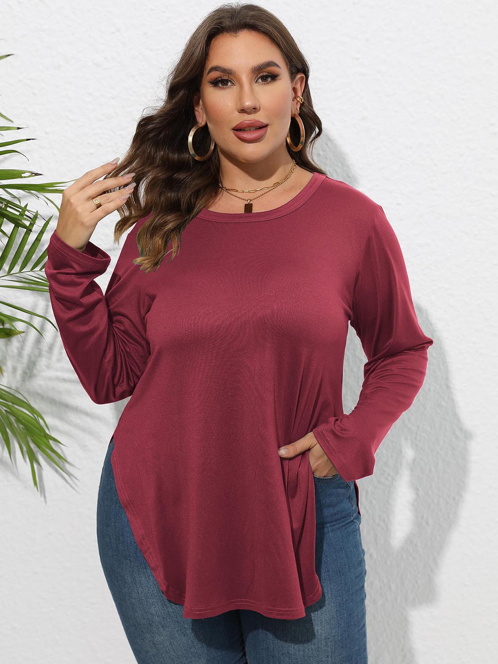Women's Long Sleeve T-Shirt – Plus Size Slit