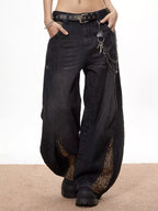 Men's Vintage Wide Leg Jeans with Snake Print