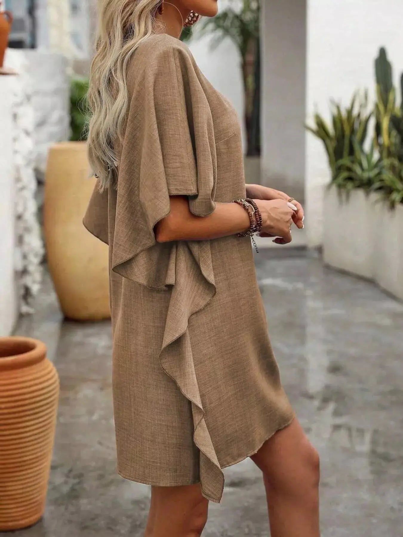 Ruffled Flutter Sleeve V-Neck Mini Dress Trendsi